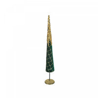 Arbre de Noël conique sur pied vert en velours avec pointe dorée (grand)