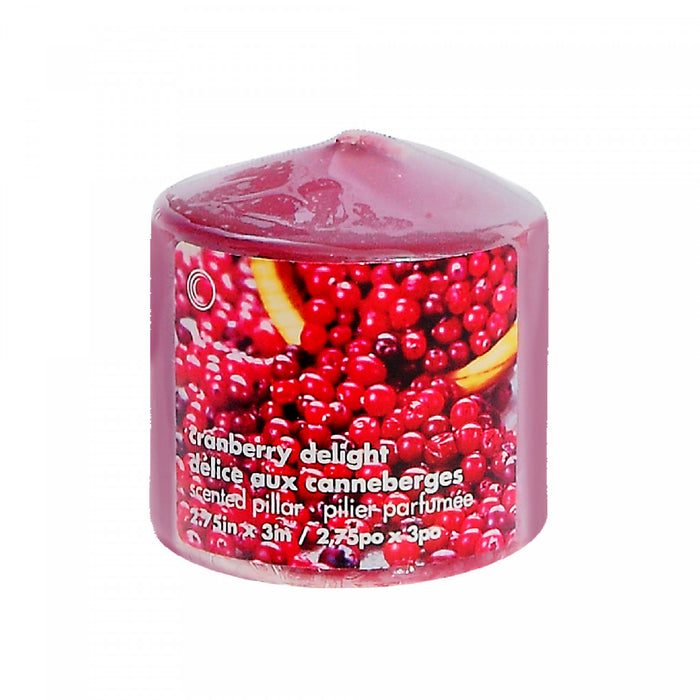 Chandelle pilier parfumée de 2,75 po x 3 po à arôme de délice aux canneberges - ensemble de 4 chandelles
