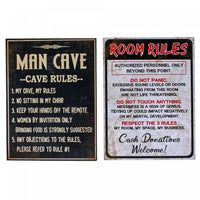 Œuvre d’art murale en fer « Room Rules » et « Man Cave » - ensemble de 2 décorations murales