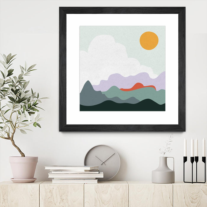 Œuvre d’art murale encadrée noire et mate « Mountainous I » 30 x 30