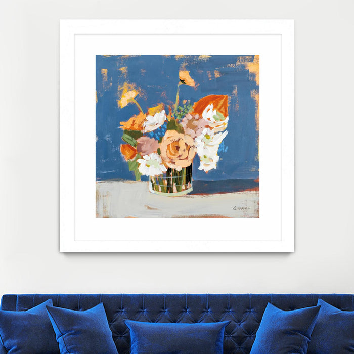 Œuvre d’art murale encadrée blanche et mate « Peach And White Bouquet » 36 x 36