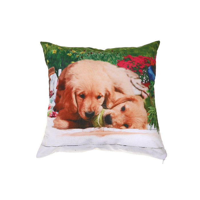 Coussin 18 x 18 en polyester à estampe numérique avec chiens mordillant une balle - ensemble de 2