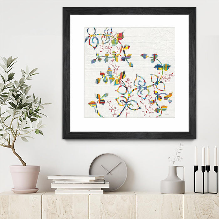 Œuvre d’art murale encadrée noire et mate « Rainbow Vines With Berries » 36 x 36