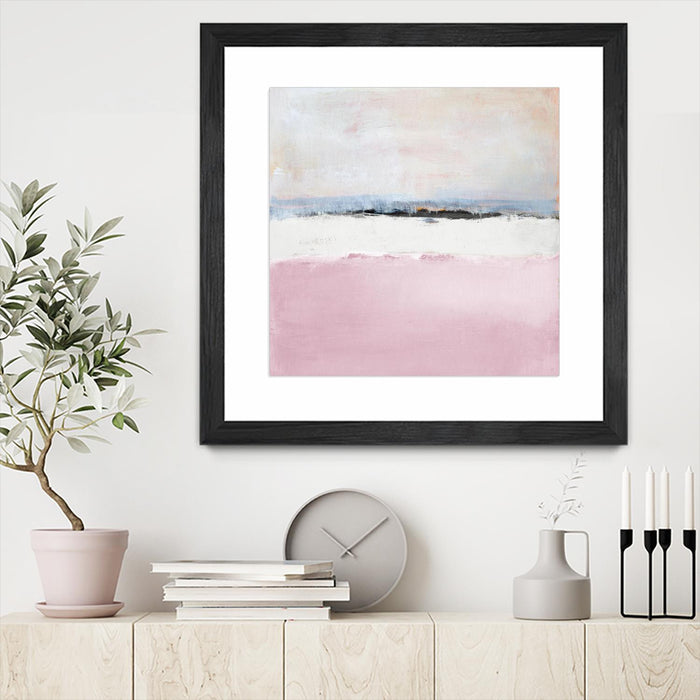 Œuvre d’art murale encadrée noire et mate « Pink Sea Abstract » 30 x 30