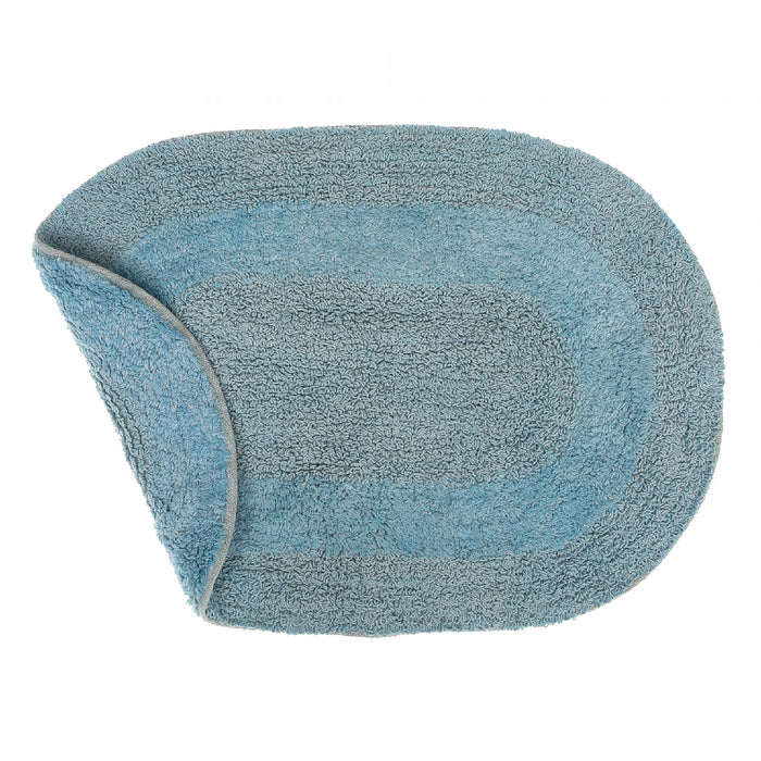 Tapis de salle de bain ovale uni bleu réversible 16 x 24 en coton - ensemble de 2