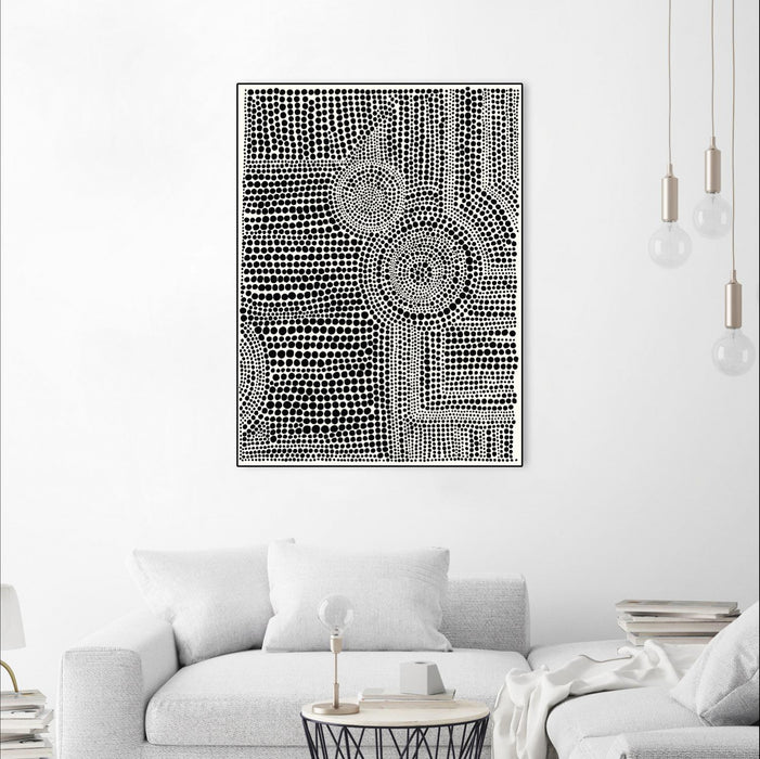 Œuvre d'art murale sur toile encadrée noire « Clustered Dots A » 24 x 32