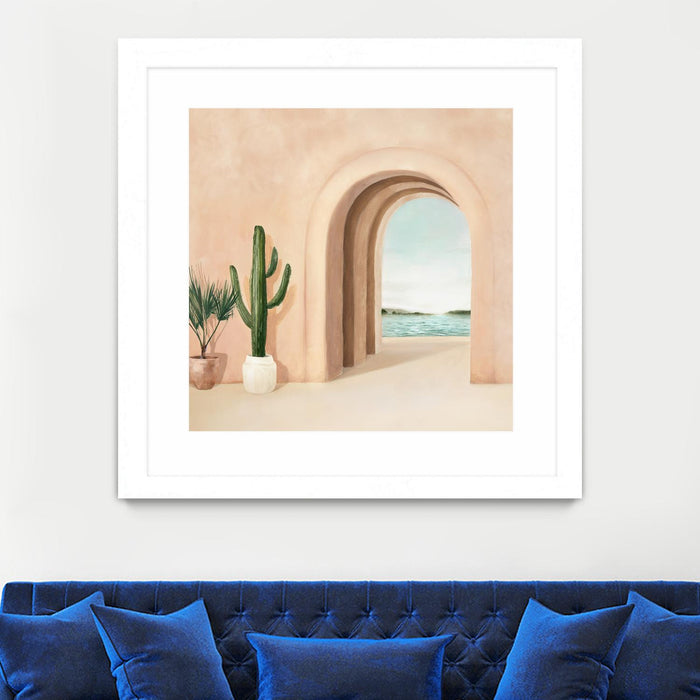 Œuvre d’art murale encadrée blanche et mate « Coastal Arch » 36 x 36