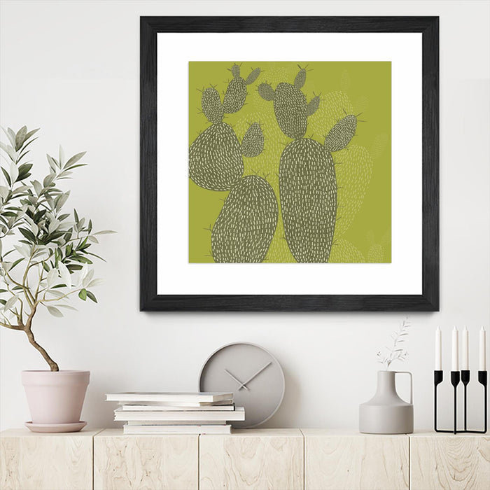 Œuvre d’art murale encadrée noire et mate « Opuntia I » 30 x 30