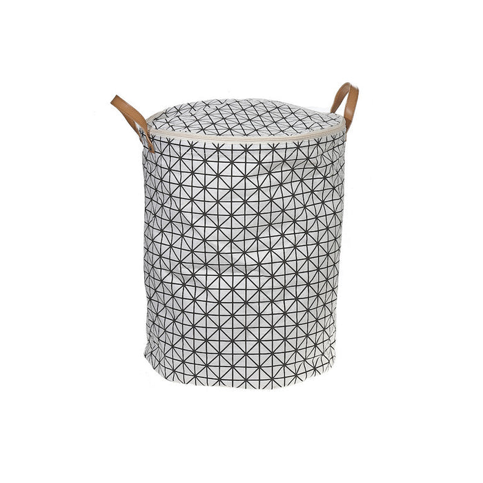 Panier à linge rond en tissu à motifs à carreaux avec couvercle à fermeture à glissière