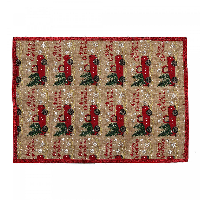 Napperon en polyester à motif de camions rouges et arbres - ensemble de 12