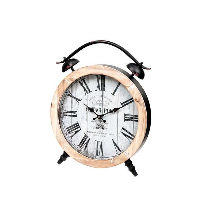 Horloge de table rétro en bois et en métal