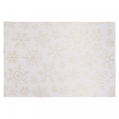 Vinyl Placemat Gold Snowflake on White - Set of 12|Napperon blanc en vinyle avec flocons dorés - ensemble de 12