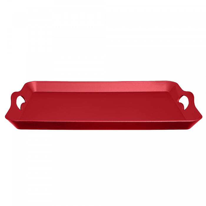Plateau de service rectangulaire rouge avec poignées