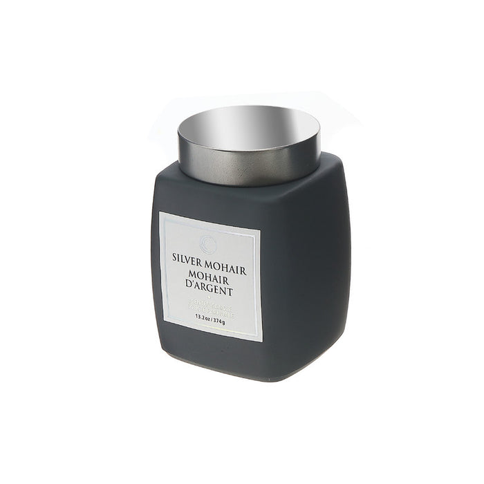 Bougie parfumée carrée de luxe de 13,2 oz à arôme de mohair argent avec couvercle - ensemble de 2