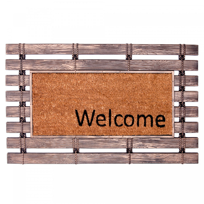 Tapis de plancher « Welcome » représentant une clôture en caoutchouc avec fibre de coco