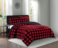 Ensemble d'édredon Buffalo Check 3 pièces à carreaux pour très grand lit - noir et rouge