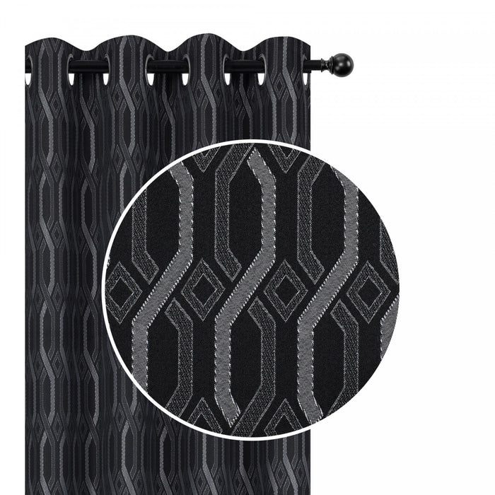 Panneau coupe-lumière Chain Link de 84 po noir en jacquard - ensemble de 2