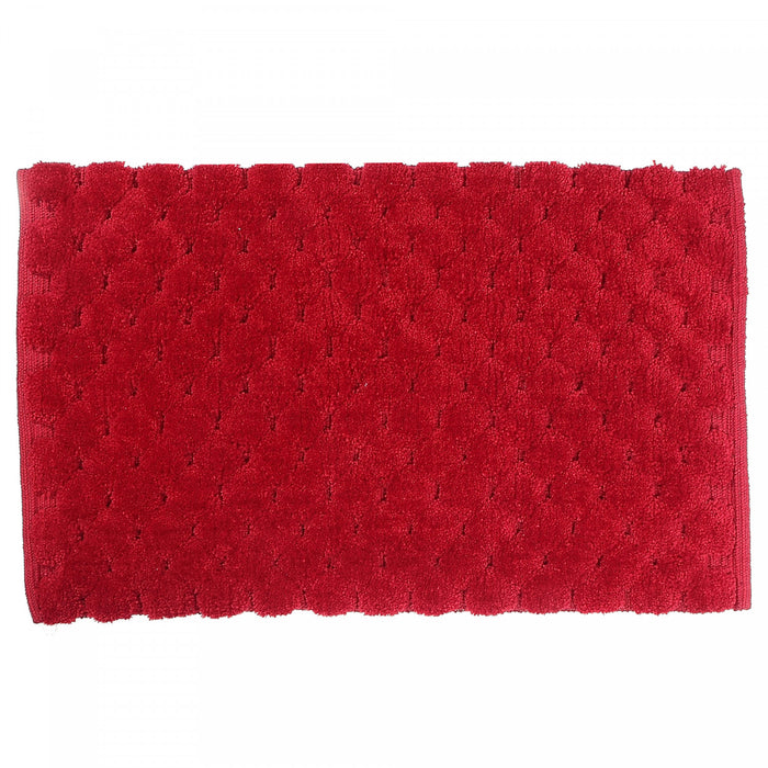 Tapis de salle de bain 20 x 32 rouge tissé à la main avec pompon