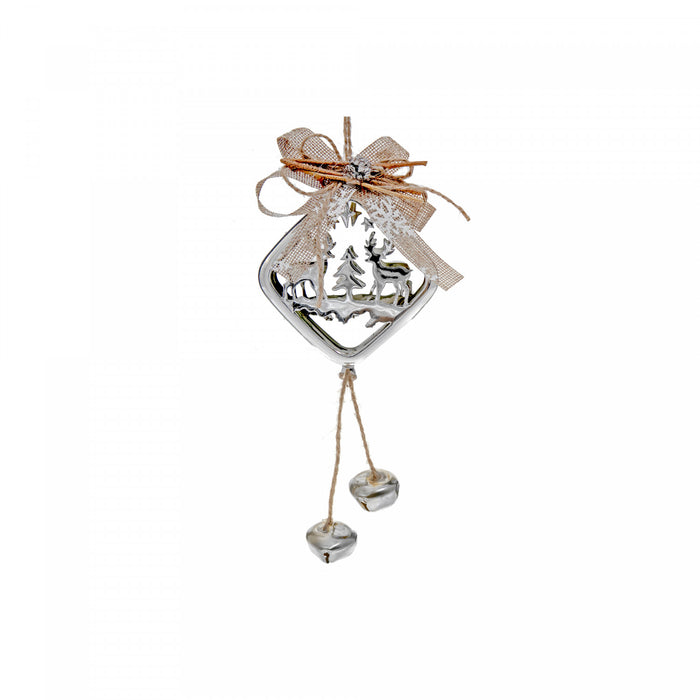 Ornement en forme de diamant avec renne en métal argenté - ensemble de 6 ornements de Noël