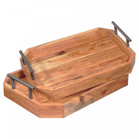Ensemble de 2 plateaux octogonaux en bois avec poignées droites