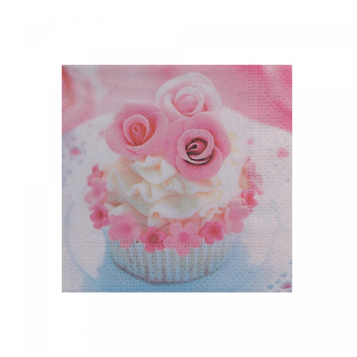 Paquet de 20 serviettes cocktail à 3 épaisseurs ornées d’un petit gâteau à roses - ensemble de 6 paquets