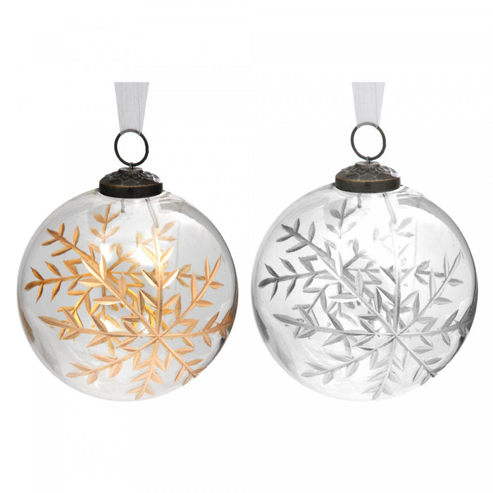 Ornement de 4 po en verre transparent avec gravure de flocon de neige doré ou argenté - ensemble de 4 ornements de Noël