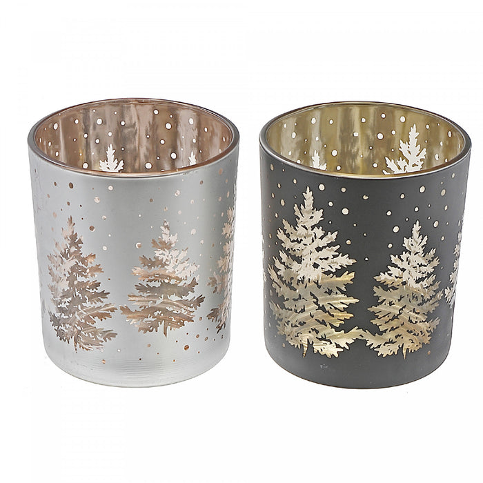 Bougeoirs d’inspiration Sainte Nuit en verre pour bougie chauffe-plats - ensemble de 2 bougeoirs