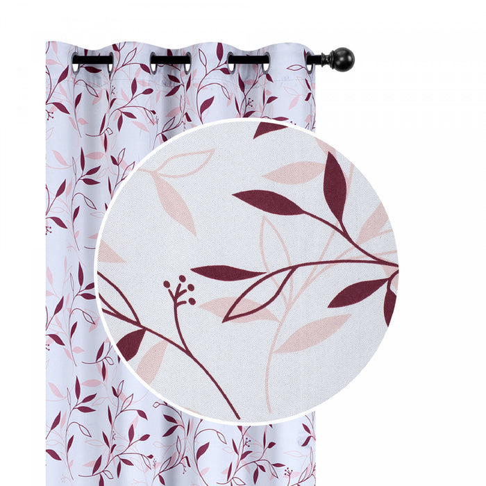 Rideau décoratif de 84 po en polyester orné de feuilles bourgogne - ensemble de 2 rideaux