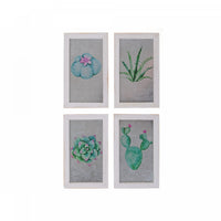 Oeuvre d'art murale cactus divers avec cadre - ensemble de 4 décorations murales