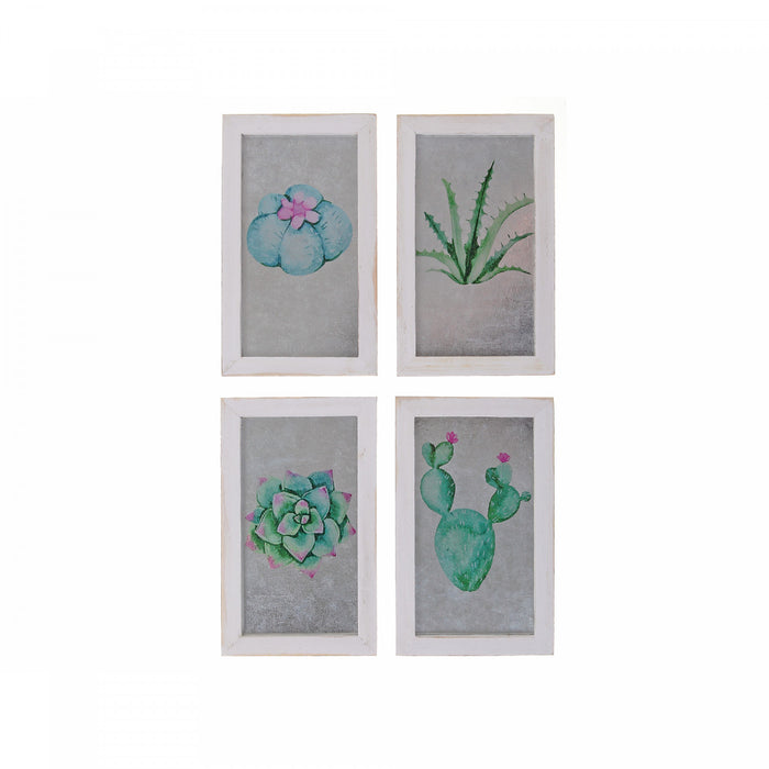 Oeuvre d'art murale cactus divers avec cadre - ensemble de 4 décorations murales