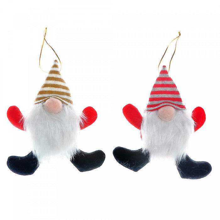 Ornement de gnome pelucheux rayé - ensemble de 12
