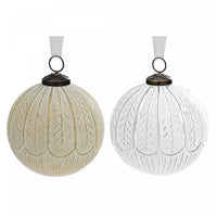 Ornement à motif Art déco de 4 po en verre blanc peint doré ou argenté - ensemble de 4 ornements de Noël