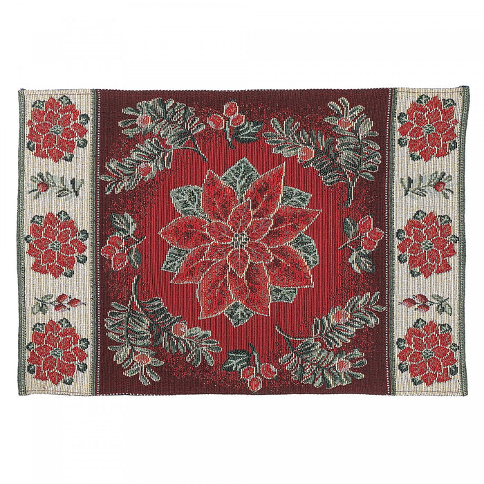 Napperon en tapisserie sans revers orné de poinsettias - ensemble de 12