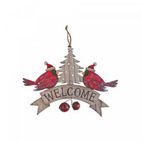 Décoration murale « Welcome » ornée de deux cardinaux en bois