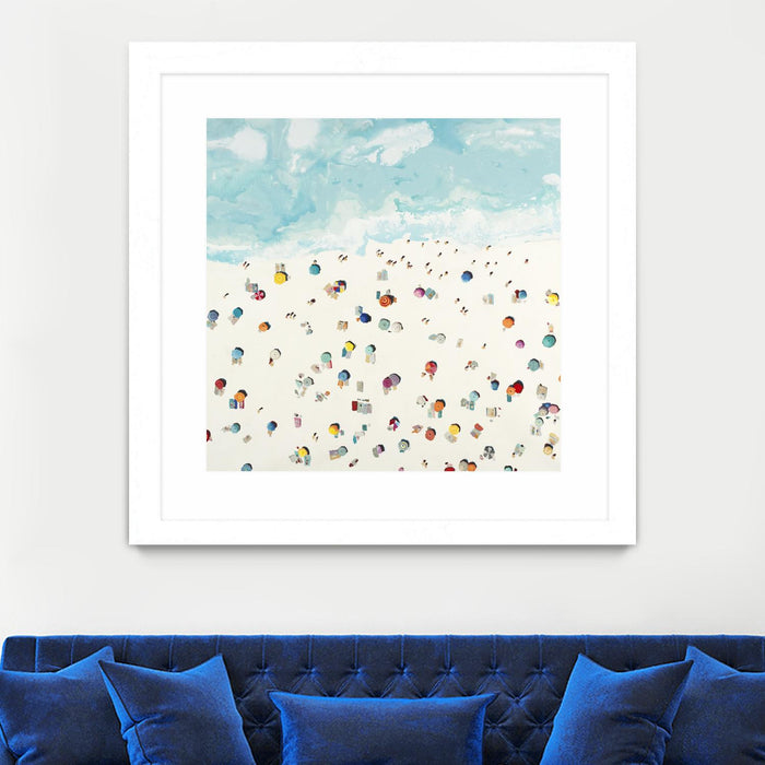 Œuvre d’art murale encadrée blanche et mate « Beach Days » 36 x 36