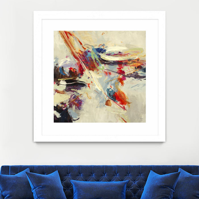Œuvre d’art murale encadrée blanche et mate « Positive Energy I » 30 x 30