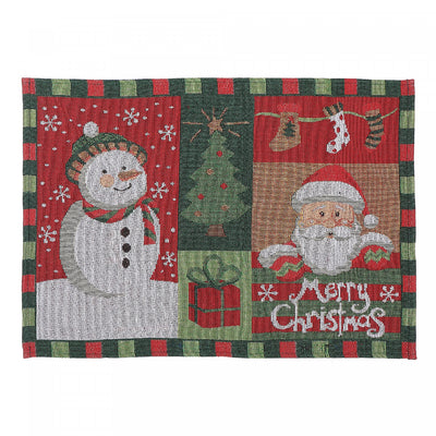 Tapestry Unbacked Placemat Snowman Santa - Set of 12|Napperon en tapisserie sans revers orné du père Noël et d’un bonhomme de neige - ensemble de 12