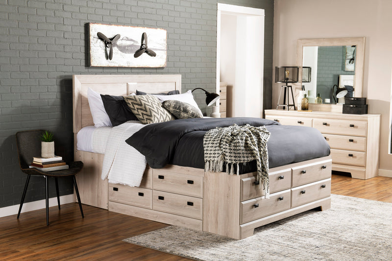 Lit plateforme Yorkdale à 12 tiroirs fabriqué au Canada avec tête de lit et cadre de rangement, blanc - format grand lit