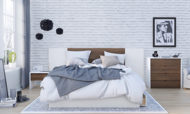 Table de nuit Nordika - blanc et noyer