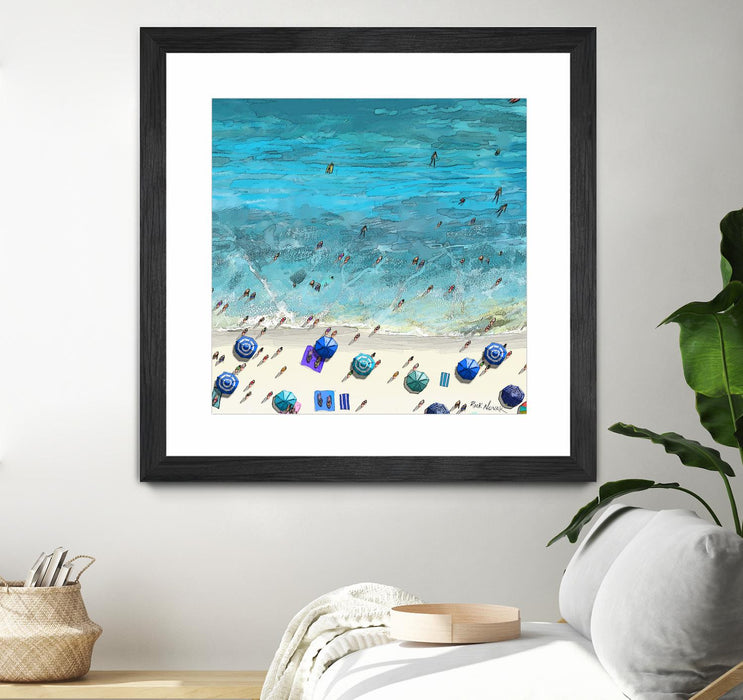 Œuvre d’art murale encadrée noire et mate « Hot Summer Beach » 36 x 36