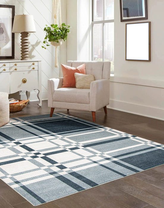 Carpette Roma bleue lavable à la machine - 5 pi 0 po x 7 pi 0 po