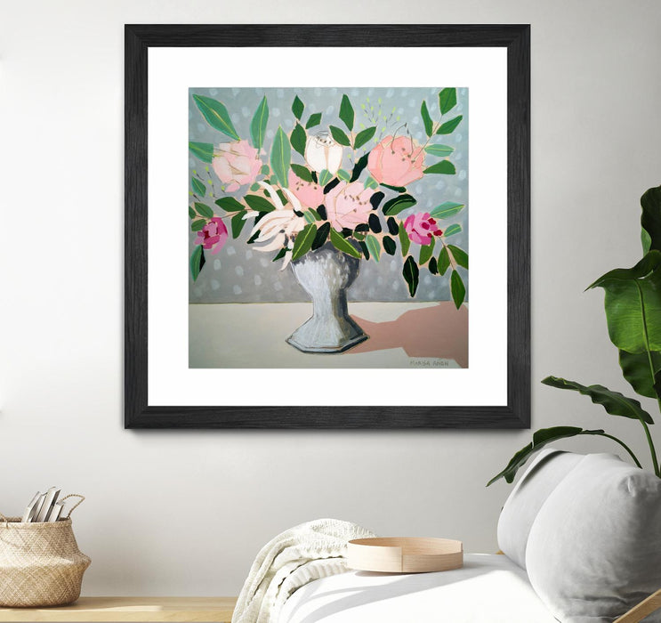 Œuvre d’art murale encadrée noire et mate « Spring Florals 1 » 30 x 30
