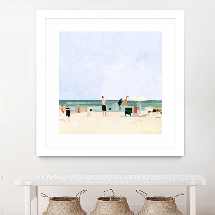 Œuvre d’art murale encadrée blanche et mate « Family Vacation I » 36 x 36