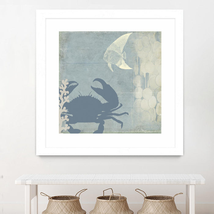 Œuvre d’art murale encadrée blanche et mate « Ocean Life Ii » 30 x 30