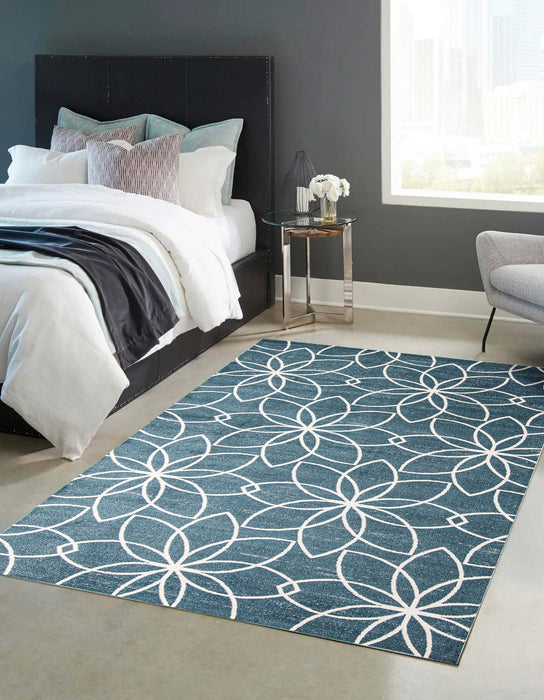 Carpette Terali turquoise lavable à la machine - 5 pi 0 po x 7 pi 0 po