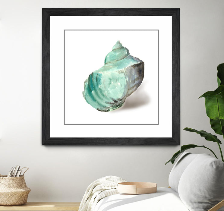 Œuvre d’art murale encadrée noire et mate « Shell In Mint » 36 x 36
