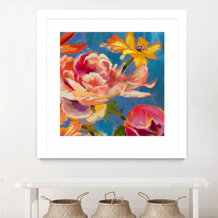 Œuvre d’art murale encadrée blanche et mate « Spring Bouquet V31 » 36 x 36