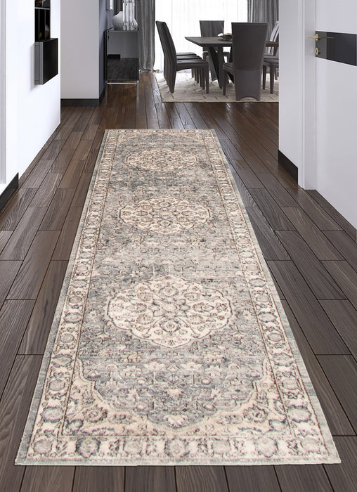 Carpette Octavian Tabriz bleu-ivoire - 2 pi 7 pox 8 pi 2 po