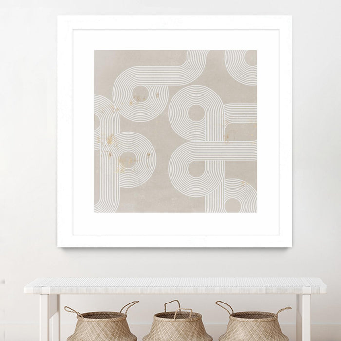 Œuvre d’art murale encadrée blanche et mate « Fluxus I » 36 x 36