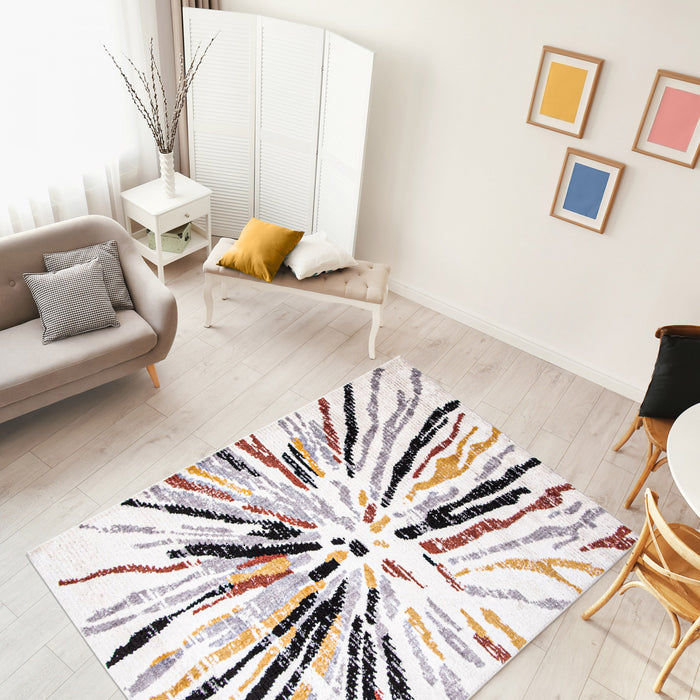 Carpette Paloma Sunburst noireblanche - 8 pi 0 po x 10 pi 0 po